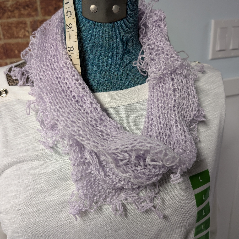 Unique Machine knit Cowl/Scarf made with Acrylic yarn, Fringe, Lilac